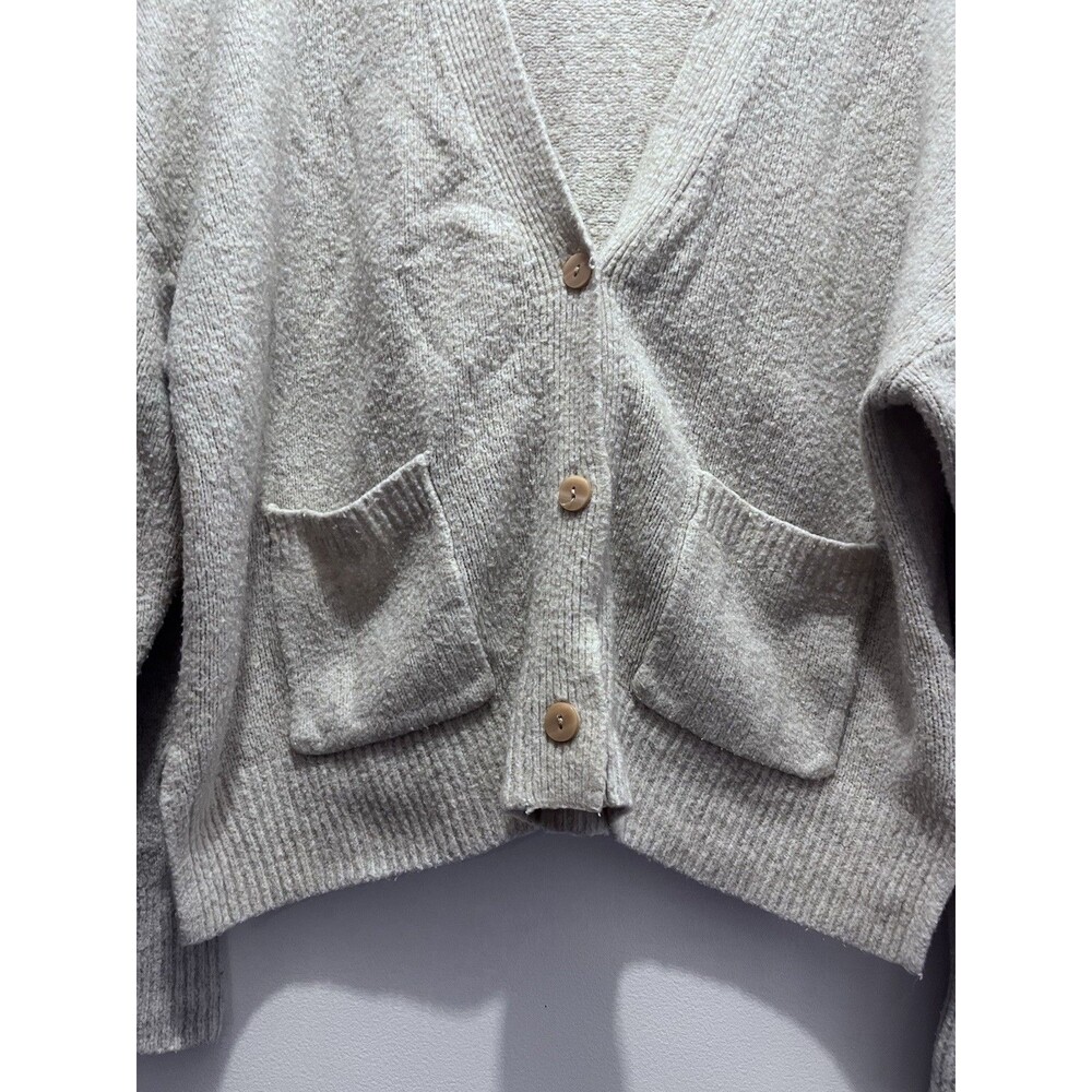 Abercrombie & Fitch V Neck Oversized Slouchy Button Up Cardigan Womens L Beige - Picture 3 of 7